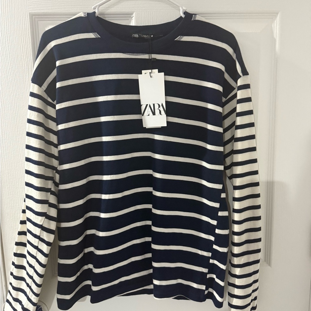Zara Striped Navy and Cream Top